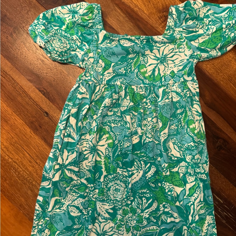 Lilly Pulitzer Kids Dress in Green and White Floral
